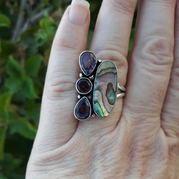 New Abalone Shell and Amethyst 925 Silver Ring. - Picture 4 of 7